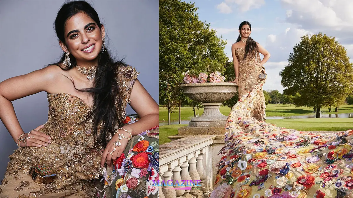 Met Gala 2024 Isha Ambani Radiates Floral Elegance in Bespoke Sari Gown by Rahul Mishra