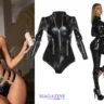 All Details about Black Leather Bodysuit Outfit For Women