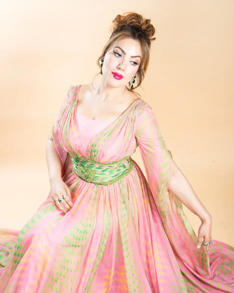 Actress Munmun Dutta Photos in Amazing Pink and Green Dress