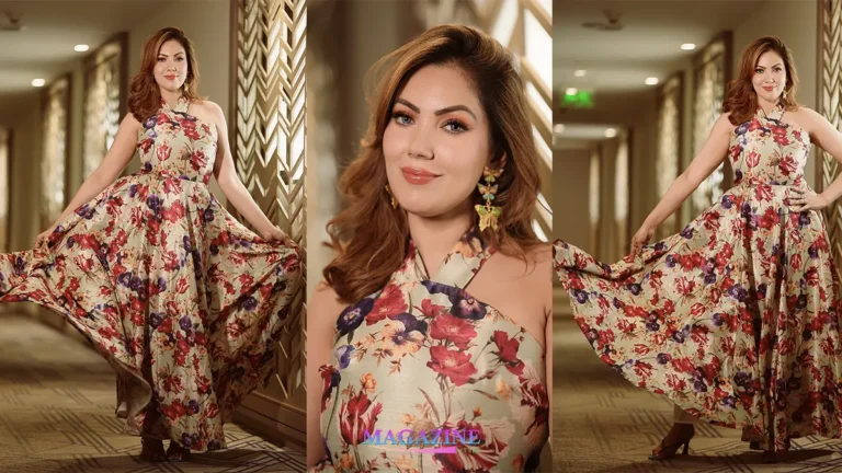 Actress Munmun Dutta Photos in Designer Floral Gown Dress