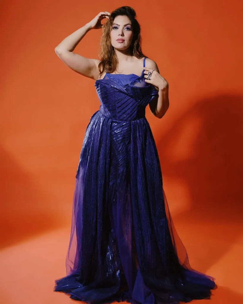 Actress Munmun Dutta Photos in Royal Blue Designer Gown Dress