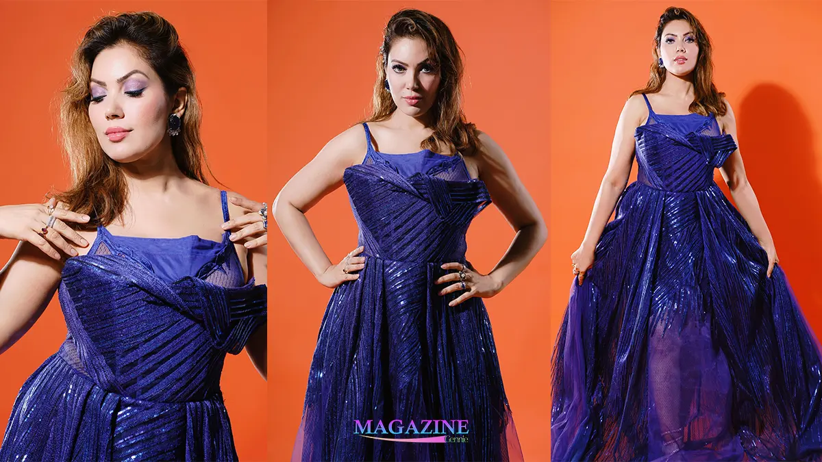 Actress Munmun Dutta Photos in Royal Blue Designer Gown Dress