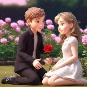 cute cartoon couple 3d cartoon red rose 1