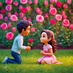 cute cartoon couple 3d cartoon red rose 10