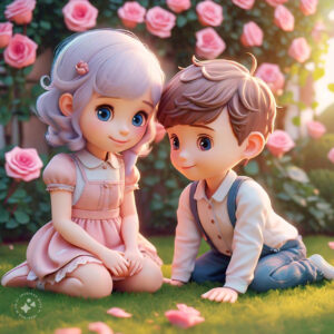 cute cartoon couple 3d cartoon red rose 11