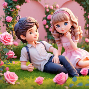 cute cartoon couple 3d cartoon red rose 12