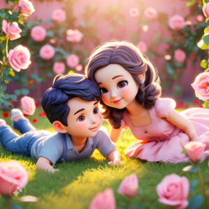 cute cartoon couple 3d cartoon red rose 13