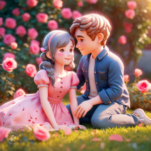 cute cartoon couple 3d cartoon red rose 14