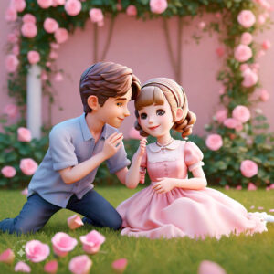 cute cartoon couple 3d cartoon red rose 15