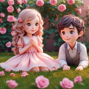 cute cartoon couple 3d cartoon red rose 16