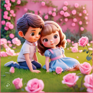 cute cartoon couple 3d cartoon red rose 17