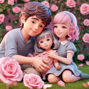 cute cartoon couple 3d cartoon red rose 18