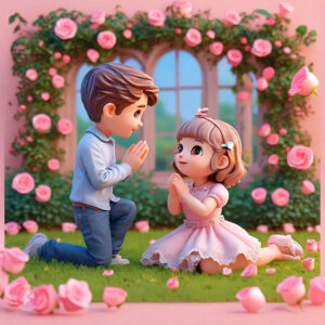 cute cartoon couple 3d cartoon red rose 19