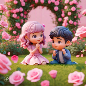 cute cartoon couple 3d cartoon red rose 2