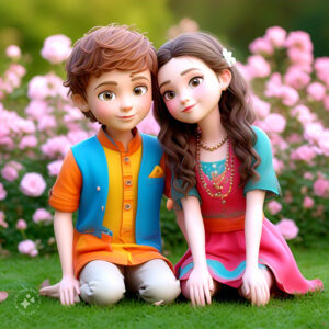 cute cartoon couple 3d cartoon red rose 20