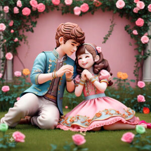 cute cartoon couple 3d cartoon red rose 21