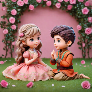 cute cartoon couple 3d cartoon red rose 22