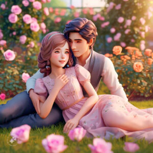 cute cartoon couple 3d cartoon red rose 25