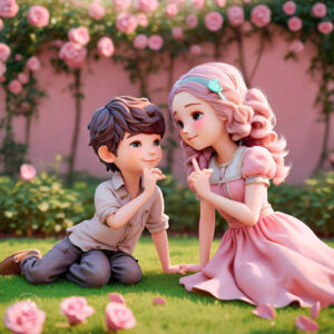 cute cartoon couple 3d cartoon red rose 27