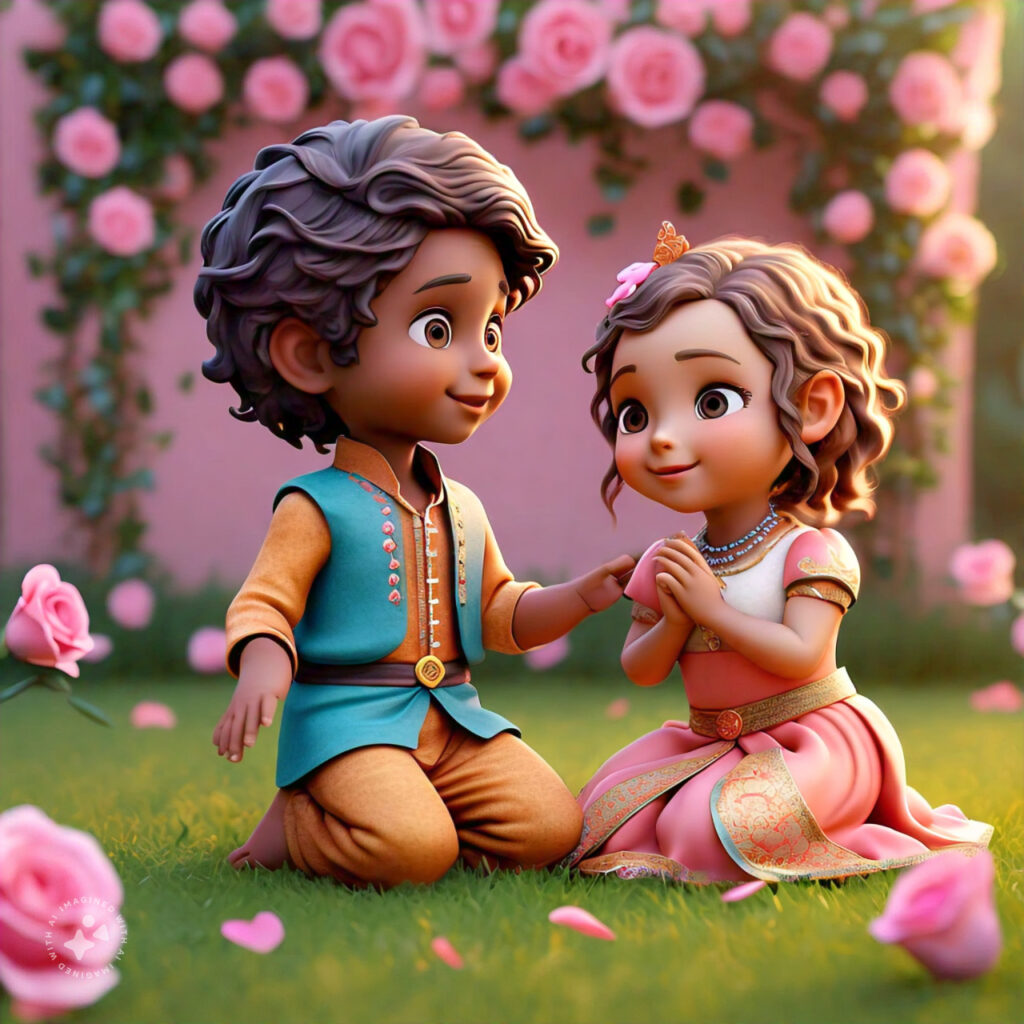 cute cartoon couple 3d cartoon red rose 28