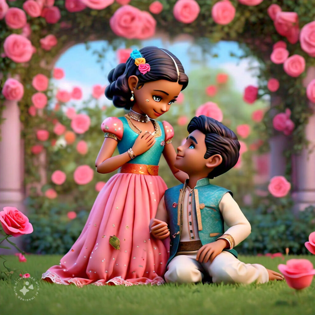 cute cartoon couple 3d cartoon red rose 29