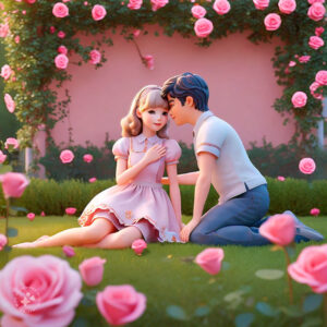 cute cartoon couple 3d cartoon red rose 3