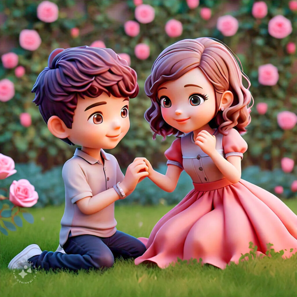 cute cartoon couple 3d cartoon red rose 31