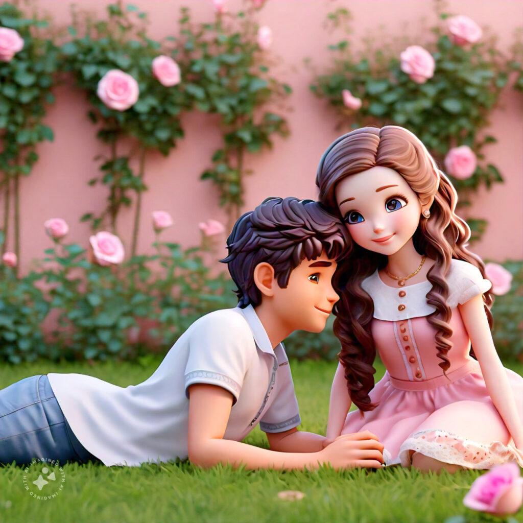 cute cartoon couple 3d cartoon red rose 33