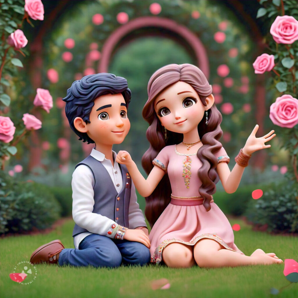 cute cartoon couple 3d cartoon red rose 34