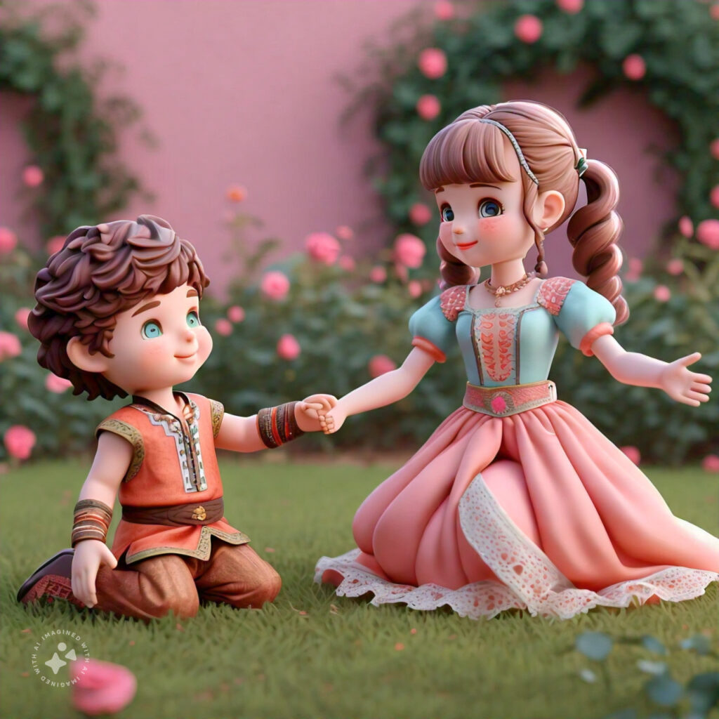 cute cartoon couple 3d cartoon red rose 36