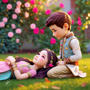 cute cartoon couple 3d cartoon red rose 37