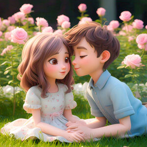 cute cartoon couple 3d cartoon red rose 38