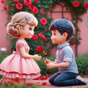 cute cartoon couple 3d cartoon red rose 39