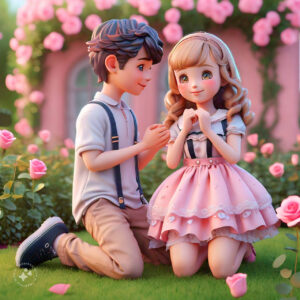 cute cartoon couple 3d cartoon red rose 4