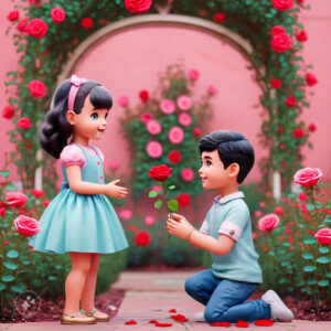 cute cartoon couple 3d cartoon red rose 40