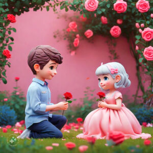 cute cartoon couple 3d cartoon red rose 41