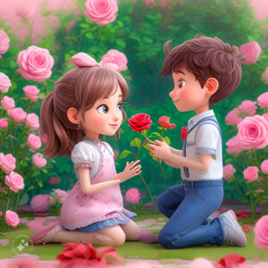 cute cartoon couple 3d cartoon red rose 42