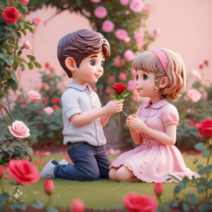 cute cartoon couple 3d cartoon red rose 43