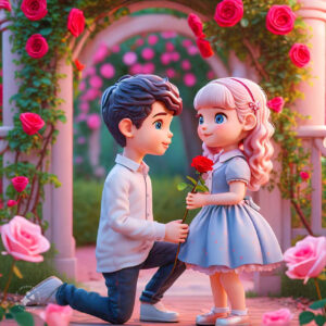 cute cartoon couple 3d cartoon red rose 44