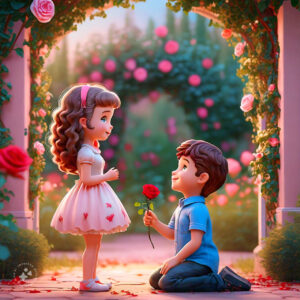 cute cartoon couple 3d cartoon red rose 45