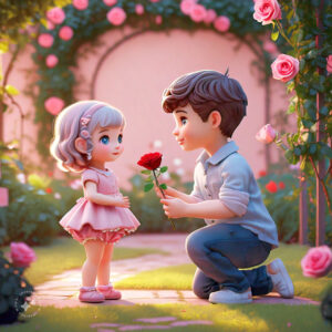 cute cartoon couple 3d cartoon red rose 46