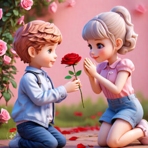 cute cartoon couple 3d cartoon red rose 47