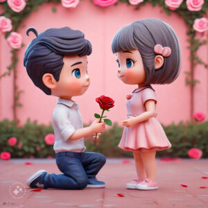 cute cartoon couple 3d cartoon red rose 48