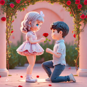 cute cartoon couple 3d cartoon red rose 49