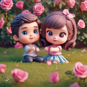 cute cartoon couple 3d cartoon red rose 5