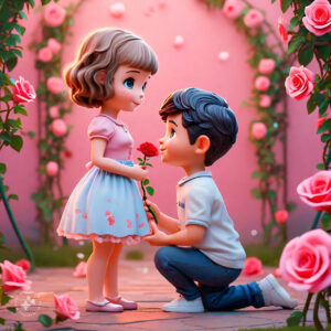 cute cartoon couple 3d cartoon red rose 50