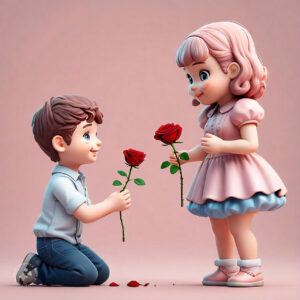 cute cartoon couple 3d cartoon red rose 51