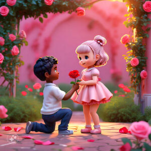 cute cartoon couple 3d cartoon red rose 52