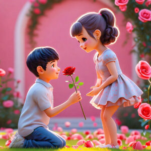 cute cartoon couple 3d cartoon red rose 53