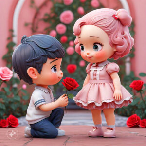 cute cartoon couple 3d cartoon red rose 54